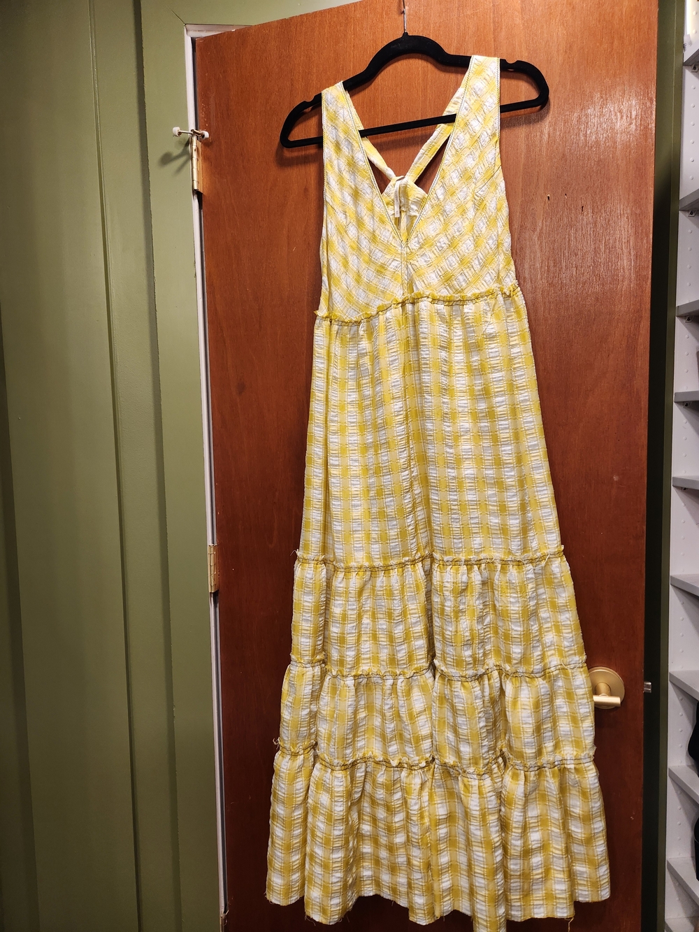 Free People Beach Club Yellow Plaid Tiered Maxi Dress